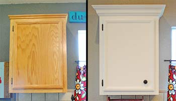 Builder Grade to Custom white Cabinets with Moulding